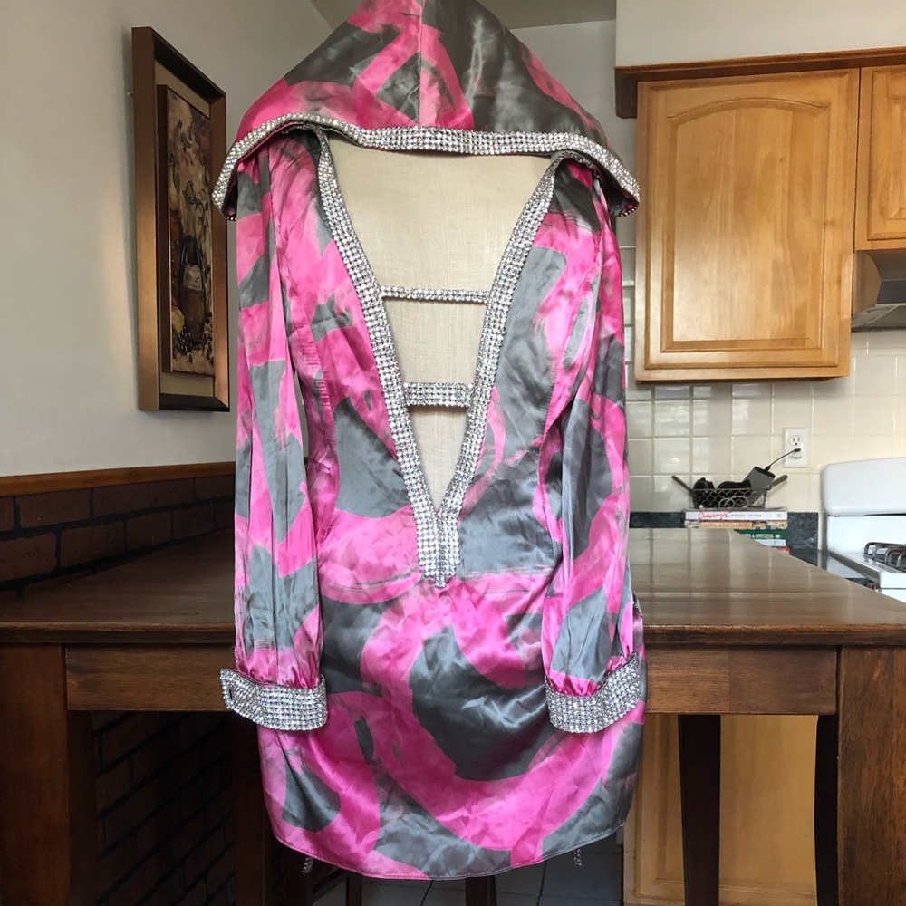 Custom made hooded silk dress